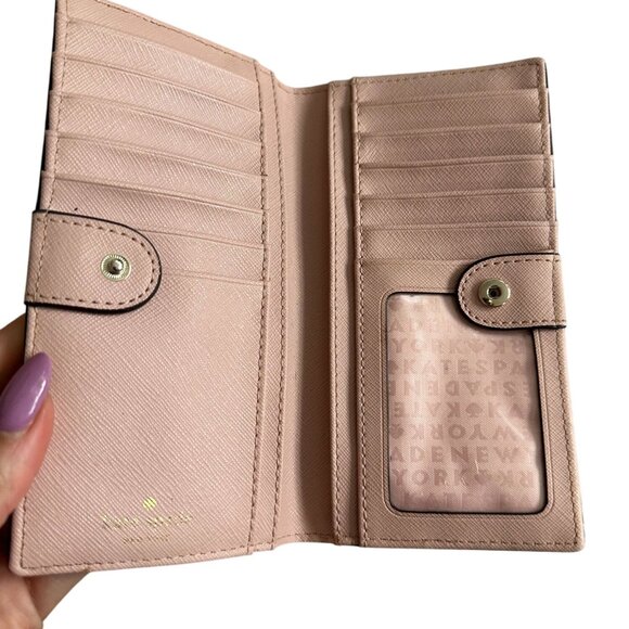 KATE SPADE Pink Saffiano Leather Bow Snap Clutch Wallet - Picture 3 of 4